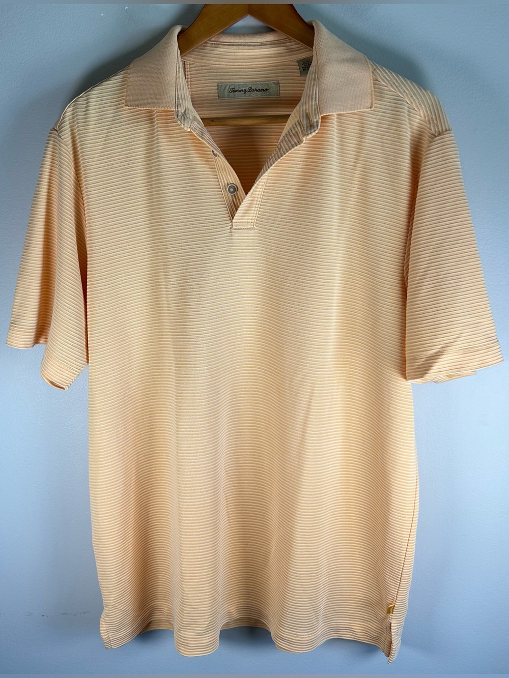 Tommy Bahama Men’s Polo Shirt Size M Orange White Stripes Modal Blend Stretch
